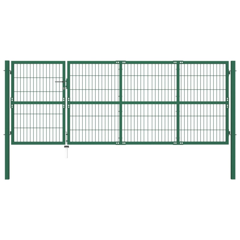 vidaXL Puerta de valla de jardín con postes acero verde 350x120 cm vidaXL Puerta de valla de jardín con postes acero verde 350x120 cm