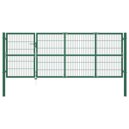 vidaXL Puerta de valla de jardín con postes acero verde 350x120 cm 