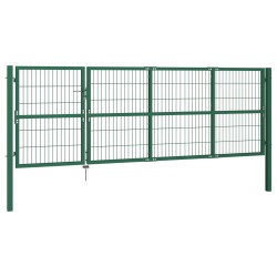 vidaXL Puerta de valla de jardín con postes acero verde 350x120 cm 