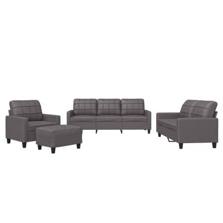 vidaXL Juego de sofás con cojines 4 piezas cuero sintético gris
