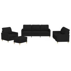 vidaXL Juego de sofás con cojines 4 piezas tela negro