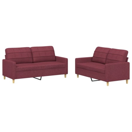 vidaXL Juego de sofás con cojines 2 piezas tela rojo tinto