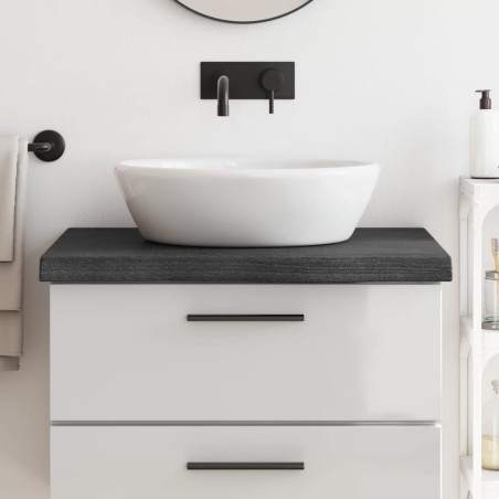 vidaXL Encimera baño madera maciza tratada gris oscuro 80x60x(2-6) cm