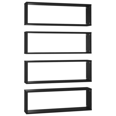 vidaXL Estantes cubo de pared 4 uds contrachapado negro 80x15x26,5 cm