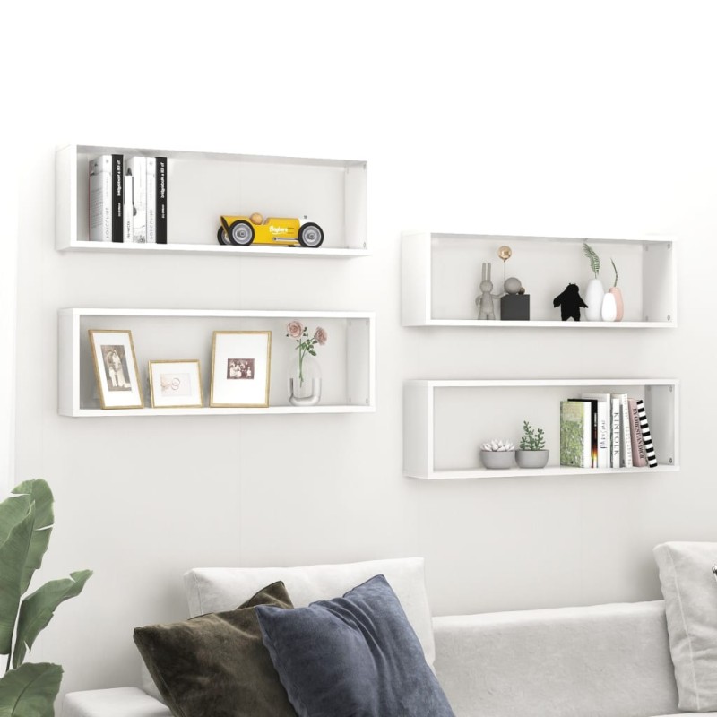 vidaXL Estante de pared 4 uds contrachapado blanco brillo 80x15x26,5cm vidaXL Estante de pared 4 uds contrachapado blanco brillo 80x15x26,5cm