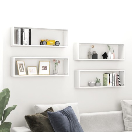 vidaXL Estante de pared 4 uds contrachapado blanco brillo 80x15x26,5cm