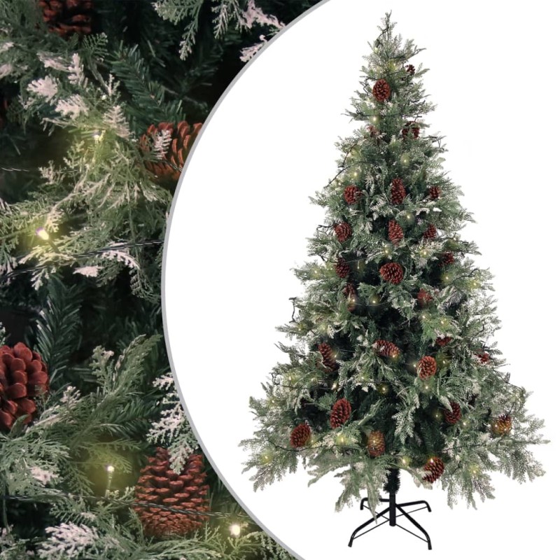 vidaXL Árbol de Navidad con luces y piñas PVC PE verde y blanco 195 cm vidaXL Árbol de Navidad con luces y piñas PVC PE verde y blanco 195 cm