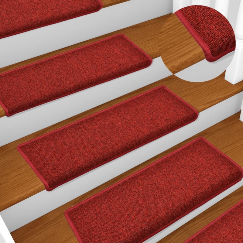vidaXL Alfombras de peldaños de escalera 15 uds rojo 65x21x4 cm vidaXL Alfombras de peldaños de escalera 15 uds rojo 65x21x4 cm