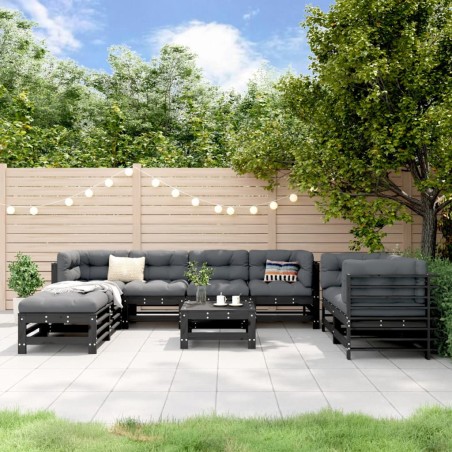 vidaXL Juego muebles de jardín 9 piezas madera maciza pino negro