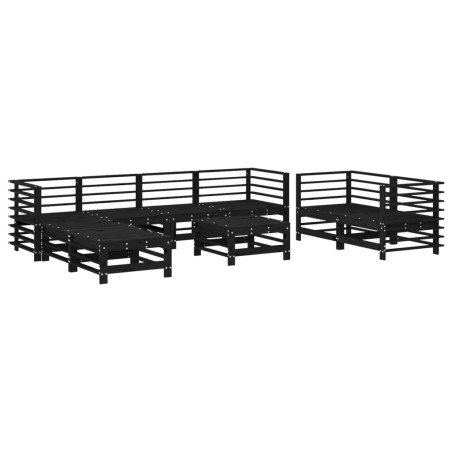 vidaXL Juego muebles de jardín 9 piezas madera maciza pino negro