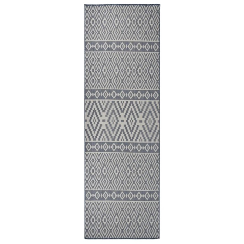 vidaXL Alfombra de exterior de tejido plano rayas azules 80x250 cm vidaXL Alfombra de exterior de tejido plano rayas azules 80x250 cm
