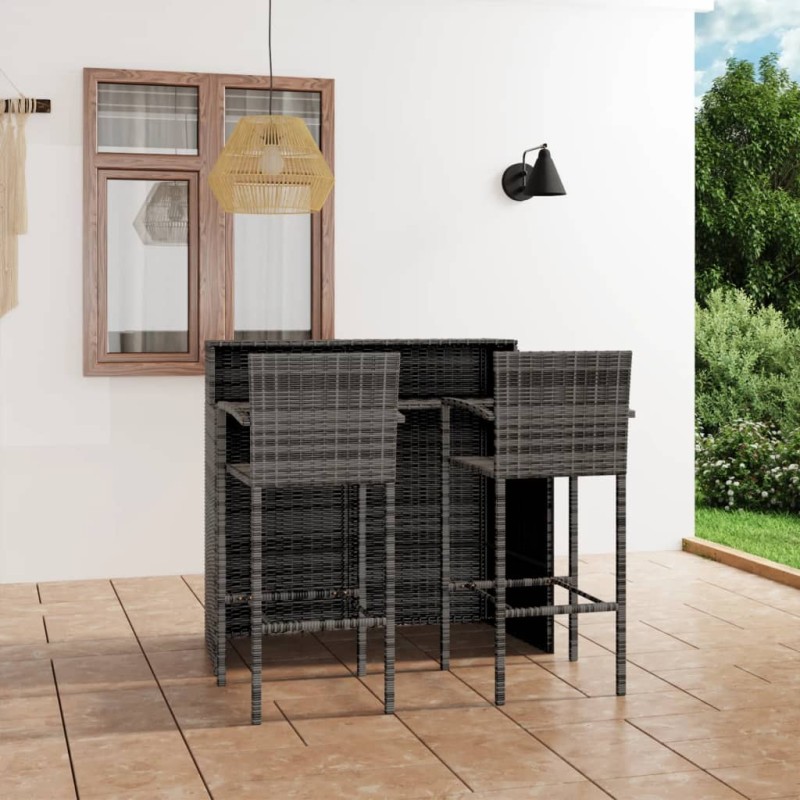 vidaXL Set de muebles de bar de jardín 3 piezas gris vidaXL Set de muebles de bar de jardín 3 piezas gris