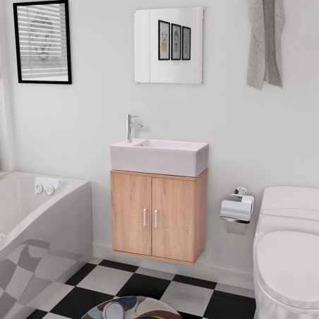 vidaXL Conjunto de mueble y lavabo 3 piezas beige