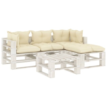 vidaXL Set de muebles de palets de jardín 5 pzas madera cojines crema