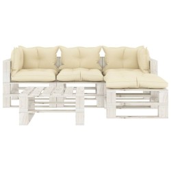 vidaXL Set de muebles de palets de jardín 5 pzas madera cojines crema