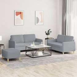 vidaXL Juego de sofás con cojines 3 piezas tela gris claro