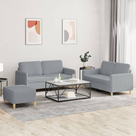 vidaXL Juego de sofás con cojines 3 piezas tela gris claro