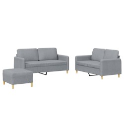 vidaXL Juego de sofás con cojines 3 piezas tela gris claro