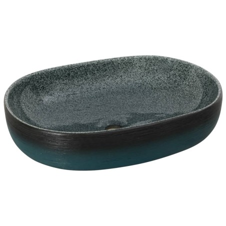 vidaXL Lavabo sobre encimera ovalado cerámica turquesa 59x40x14 cm