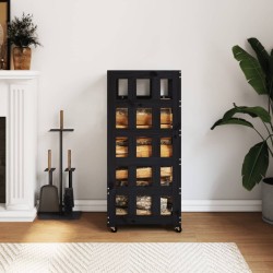 vidaXL Leñero con ruedas madera maciza de pino negro 40x49x110 cm