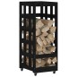 vidaXL Leñero con ruedas madera maciza de pino negro 40x49x110 cm vidaXL Leñero con ruedas madera maciza de pino negro 40x49x110 cm
