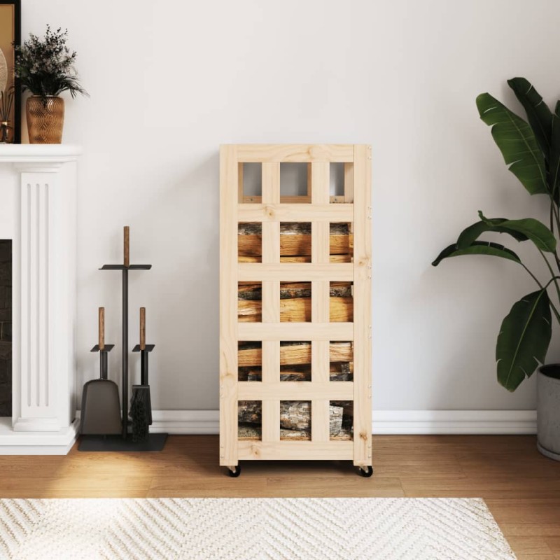 vidaXL Leñero con ruedas madera maciza de pino 40x49x110 cm vidaXL Leñero con ruedas madera maciza de pino 40x49x110 cm