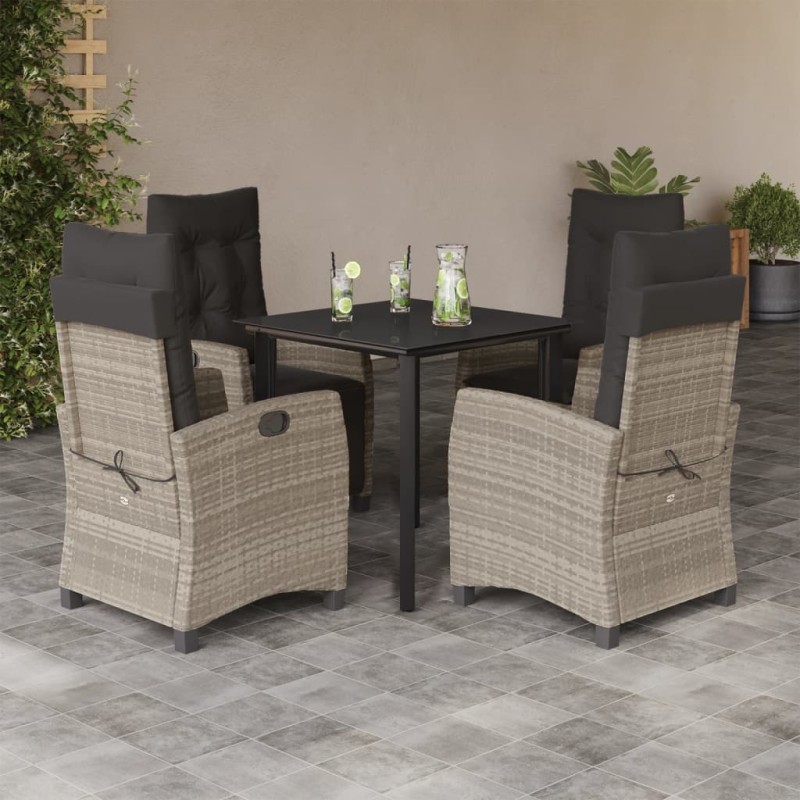 vidaXL Set comedor de jardín 5 pzas cojines ratán sintético gris claro vidaXL Set comedor de jardín 5 pzas cojines ratán sintético gris claro