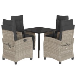 vidaXL Set comedor de jardín 5 pzas cojines ratán sintético gris claro