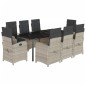 vidaXL Set comedor de jardín 9 pzas cojines ratán sintético gris claro