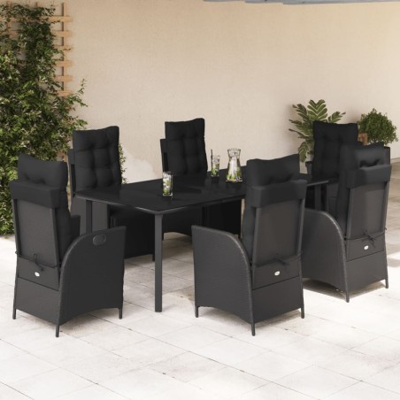 vidaXL Set de comedor de jardín 7 pzas y cojines ratán sintético negro