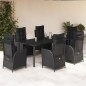 vidaXL Set de comedor de jardín 7 pzas y cojines ratán sintético negro