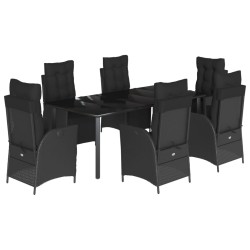 vidaXL Set de comedor de jardín 7 pzas y cojines ratán sintético negro