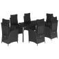 vidaXL Set de comedor de jardín 7 pzas y cojines ratán sintético negro