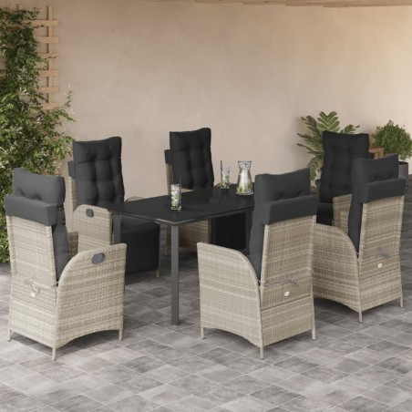 vidaXL Set comedor jardín 7 pzas y cojines ratán sintético gris claro