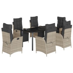 vidaXL Set comedor jardín 7 pzas y cojines ratán sintético gris claro