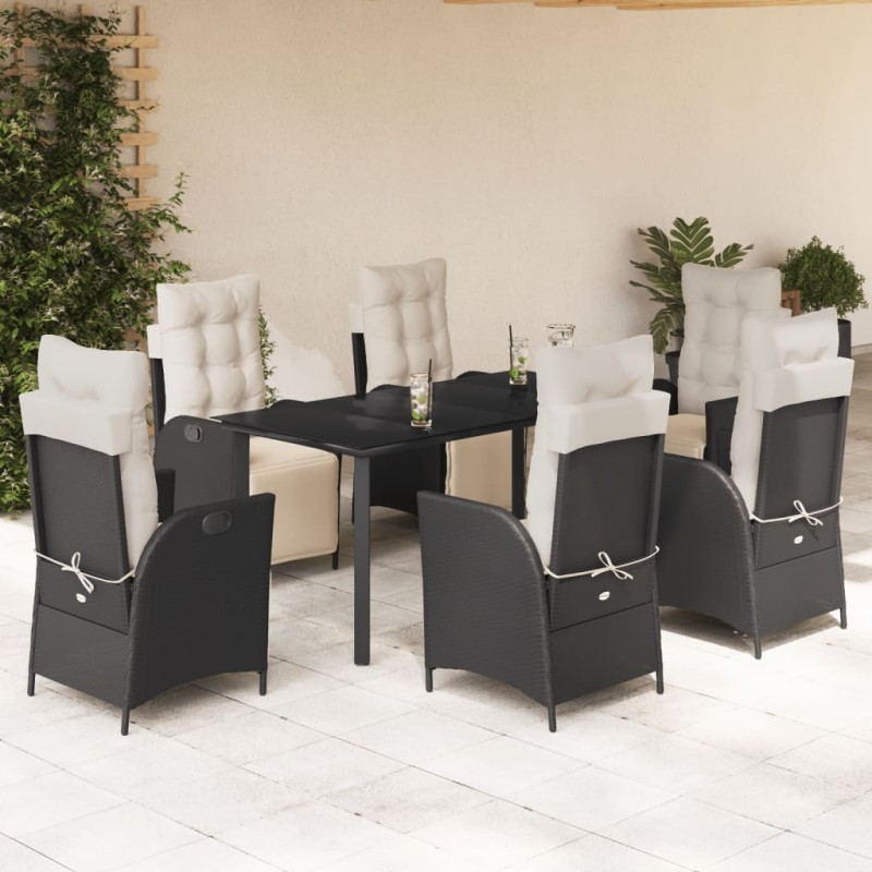 vidaXL Set de comedor de jardín 7 pzas y cojines ratán sintético negro vidaXL Set de comedor de jardín 7 pzas y cojines ratán sintético negro