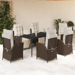 vidaXL Set comedor de jardín 7 pzas con cojines ratán sintético marrón