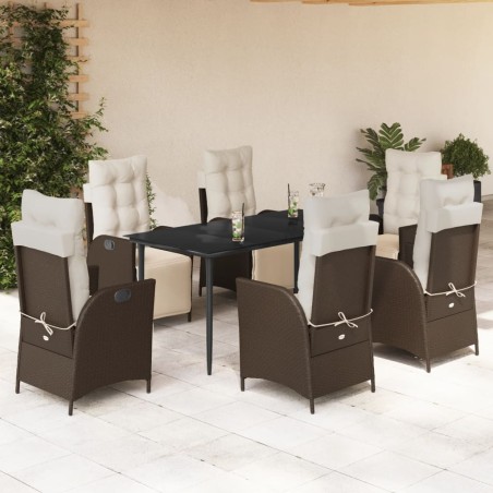 vidaXL Set comedor de jardín 7 pzas con cojines ratán sintético marrón