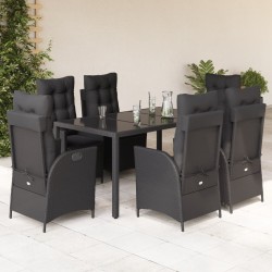 vidaXL Set de comedor de jardín 7 pzas y cojines ratán sintético negro