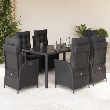 vidaXL Set de comedor de jardín 7 pzas y cojines ratán sintético negro