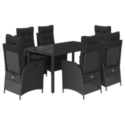 vidaXL Set de comedor de jardín 7 pzas y cojines ratán sintético negro