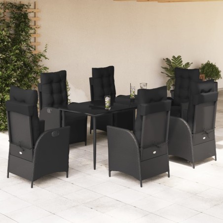 vidaXL Set de comedor de jardín 7 pzas y cojines ratán sintético negro