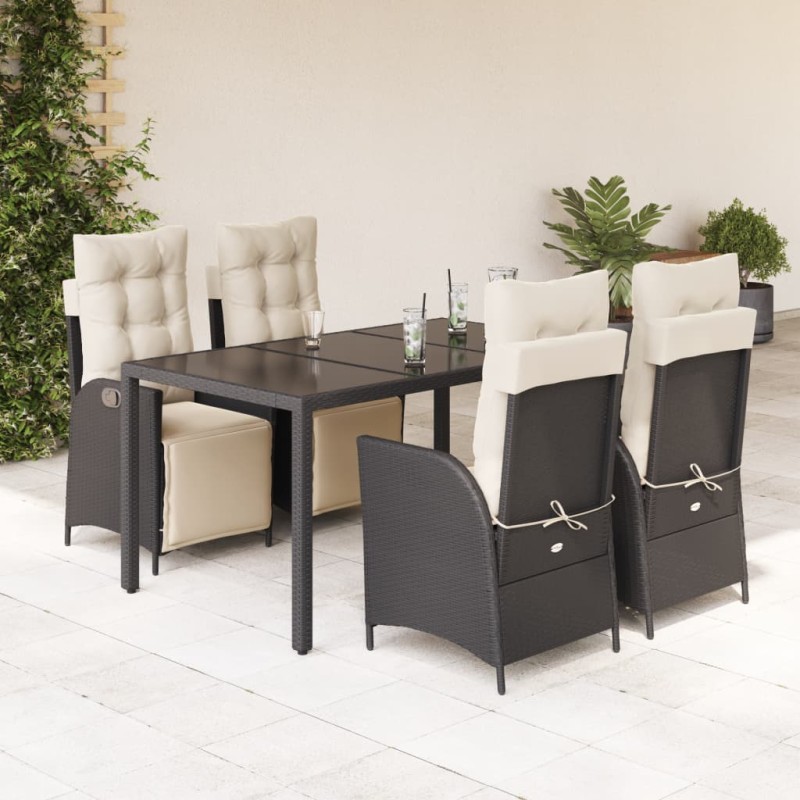 vidaXL Set de muebles jardín 5 pzas con cojines ratán sintético negro vidaXL Set de muebles jardín 5 pzas con cojines ratán sintético negro