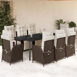 vidaXL Set comedor para jardín 9 pzas y cojines ratán sintético marrón