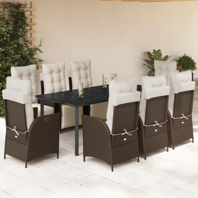 vidaXL Set comedor para jardín 9 pzas y cojines ratán sintético marrón vidaXL Set comedor para jardín 9 pzas y cojines ratán sintético marrón