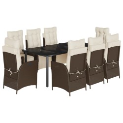 vidaXL Set comedor para jardín 9 pzas y cojines ratán sintético marrón