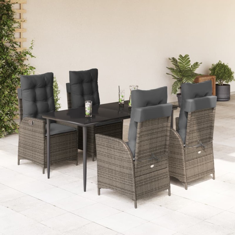 vidaXL Set comedor de jardín 5 piezas con cojines ratán sintético gris vidaXL Set comedor de jardín 5 piezas con cojines ratán sintético gris