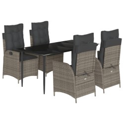 vidaXL Set comedor de jardín 5 piezas con cojines ratán sintético gris