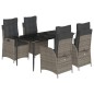 vidaXL Set comedor de jardín 5 piezas con cojines ratán sintético gris vidaXL Set comedor de jardín 5 piezas con cojines ratán sintético gris