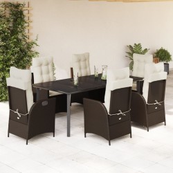 vidaXL Set comedor de jardín 7 pzas con cojines ratán sintético marrón